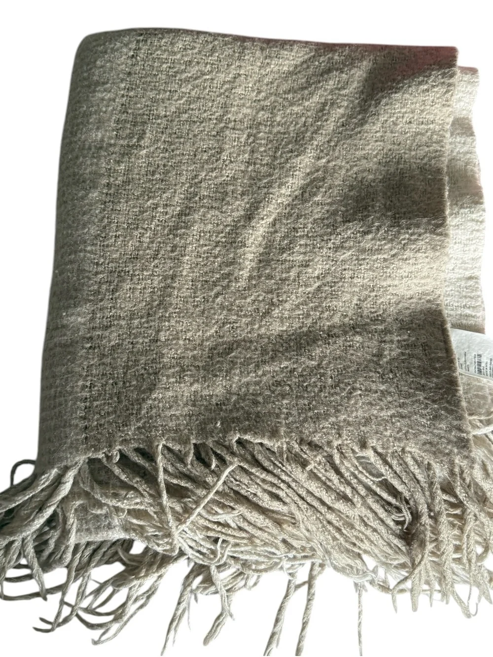 Crate & Barrel Letti Ombré Throw 50x70 Neutral Blanket Fringe Cottage Minimalist